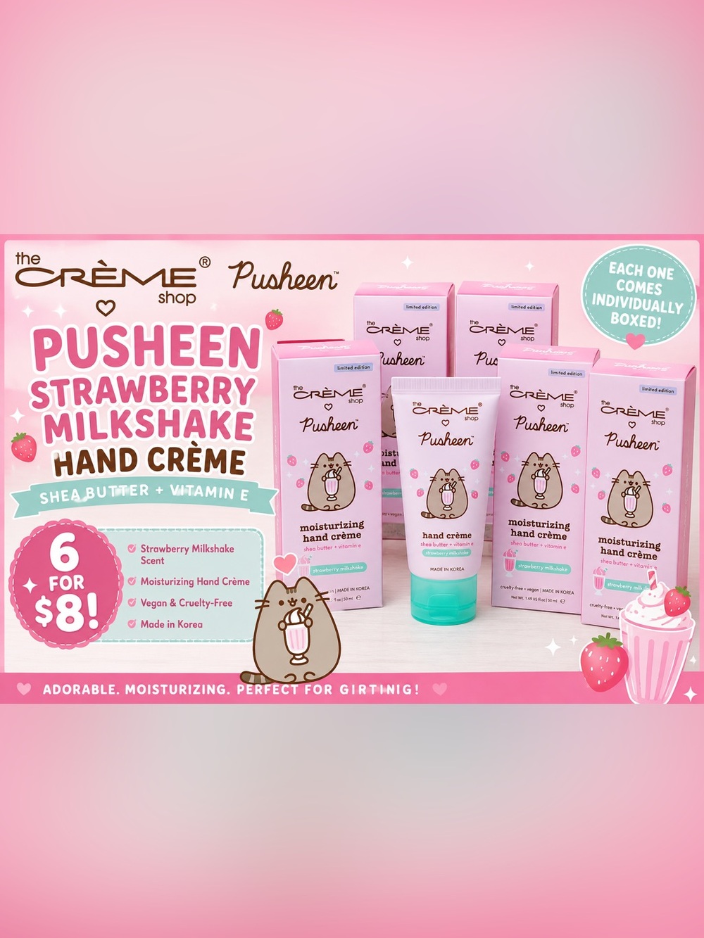 6-  PUSHEEN STRAWBERRY MILKSHAKE HAND CRÈME 🐱🍓